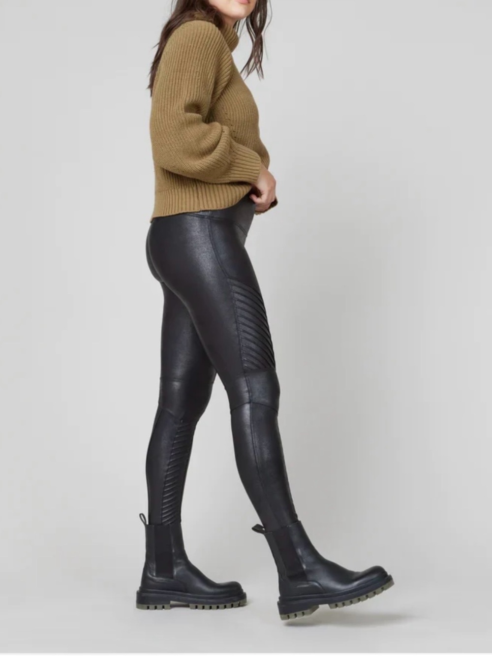SPANX Women's Black Moto Faux-Leather Leggings Size 2X